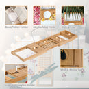 HOMCOM Extendable Bath Tub Bathroom Tray Bathtub Caddy Shelf Wine Holder Book