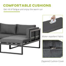 Outsunny 3 PCs L-shape Garden Corner Sofa Set with Padded Cushions, Aluminium