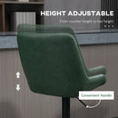 HOMCOM Bar Stools Set of 2, Adjustable Bar Chairs 360° Swivel for Kitchen Green