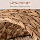 PawHut Elevated Kitten Hooded Rattan Cat House Basket Cushion, 42x33x52cm Brown