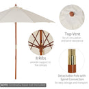 Outsunny 2.5m Wooden Garden Parasol Outdoor Umbrella Canopy w/ Vent Off-White