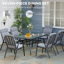Outsunny 7 PCs Garden Dining Set, Glass Table W/ Umbrella Hole & Cushion, Black