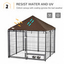 PawHut Outdoor Dog House Kennel with Canopy Top & Lock Rotating Bowl Holder
