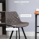HOMCOM Set Of 2 Bar Stools Vintage Microfiber Cloth Tub Seats Padded Steel Grey
