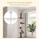 PawHut Floor to Ceiling Cat Tree for Indoor Cats 5-Tier Kitty Tower Brown