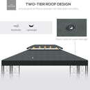 Outsunny 3x4m Gazebo Replacement Roof Canopy 2 Tier Top UV Cover Charcoal Grey