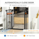PawHut Dog Gate Pet Safety Gate W/ Cat Door Auto Close Pine Decor 74-80 cm Wide
