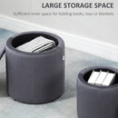 HOMCOM Modern Fabric Storage Ottoman with Removable Lid, Set of 2, Grey