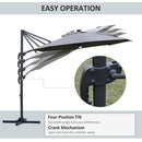 Outsunny 3(m) LED Cantilever Parasol Outdoor with Base Solar Lights Grey