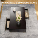 HOMCOM Modern Coffee Tables for Living Room w/ Shelves & Two Drawers, Black