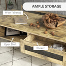 HOMCOM Industrial Coffee Table W/ Drawer and Open Storage Compartment Metal Legs