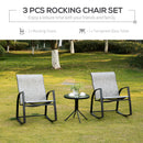 Outsunny 3 Pieces Outdoor Rocking Chairs Set w/ Tempered Glass Table for Garden