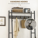 HOMCOM Coat Rack Stand, Shoe Bench with 5 Hooks and Storage Cabinet Grey
