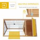 PawHut Wooden Rabbit Hutch Triangle Bunny Ferret Cage Guinea Pig Run Yellow