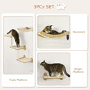 PawHut 3PCs Wall Mounted Cat Tree Cat Shelves Climbing Shelf Set Scratching Post