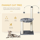 PawHut 83cm Cat Tree Tower w/ Sisal Scratching Post Hammock Toy Ball - Grey