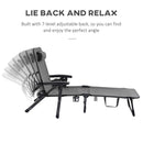 Outsunny Folding Chaise Lounge, Garden Lounger Headrest Cup Holder, Dark Grey