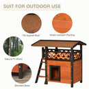 PawHut Cat House Outdoor Kitten Shelter Puppy Kennel w/ Balcony Stairs Roof