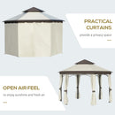 Outsunny 3.4m Steel Gazebo Pavillion for Outdoor w/ Curtains and 2 Tier Roof