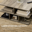 HOMCOM Square Modern 2-Tier Coffee Table with Multiple Storage Shelves Grey