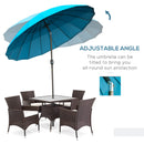 Outsunny 2.6m Round Curved Adjustable Parasol Sun Umbrella Metal Pole Turquoise