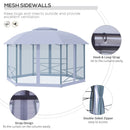 Outsunny 4 x 4.7(m) Gazebo Canopy, Hexagon Tent w/ Netting Steel Frame Grey