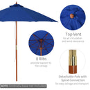 Outsunny 2.5m Wooden Garden Parasol Outdoor Umbrella Canopy w/ Vent Blue