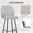 HOMCOM Bar Stools Set of 2, Upholstered Kitchen Stools with Back, Footrest