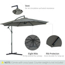 Outsunny 3m Garden Banana Parasol Cantilever Umbrella w/Crank& Base, Grey