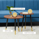 HOMCOM 2 Pieces Round Nesting Coffee Tables with Steel Frame Walnut brown