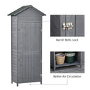 Outsunny Wood Garden Storage Shed Tool Cabinet w/ Felt Roof, 189x82x49cm, Grey