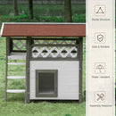 PawHut Cat House Outdoor Kitten Shelter Puppy Kennel w/ Balcony Stairs Roof