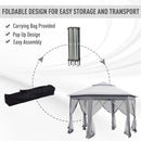 Outsunny 4x4m Hexagon Gazebo w/ Metal Frame Mesh Curtains Outdoor Garden, Grey