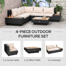 Outsunny 4Pcs Rattan Sofa Set Garden Furniture Set with Armrest Cushions Black