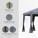 Outsunny 3.2m Pop Up Gazebo Hexagonal Canopy Tent Outdoor w/Sidewalls Grey