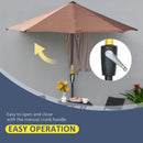 Outsunny 2m Half Garden Parasol Market Umbrella w/ Crank Handle, Base Coffee