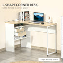 HOMCOM L-Shaped Corner Computer Desk Study Table w/ Storage Shelf - Light Brown