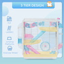PawHut Hamster Cage w/ Tunnel Tube, Detachable Bottom, Ramps, Exercise Wheel