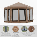Outsunny 3.2m Pop Up Gazebo Hexagonal Canopy Tent Outdoor w/Sidewalls Brown