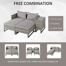 Outsunny 5pcs Patio Rattan Sofa Chaise Lounge Double Sofa Bed w/ Coffee Table