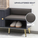 HOMCOM Upholstered Entryway Shoe Bench with Storage Cabinet Open Shelf Grey