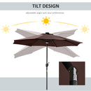 Outsunny 2.7m Garden Parasol Summer Shelter w/ LED Solar Light Crank Tilt Coffee