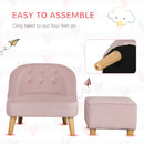 HOMCOM Toddler Chair 2pcs Kids Sofa Set Sofa & Ottoman for 3-5 years old Pink