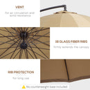 Outsunny 3(m) Cantilever Shanghai Parasol w/ Crank Handle, Cross Base, Khaki