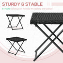 Outsunny Folding Square Rattan Coffee Table w/ Steel Frame Bistro Garden Black