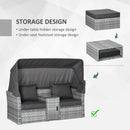 Outsunny 3 PC Outdoor Rattan Daybed Sofa Stool Table Set w/ Canopy, Cushion