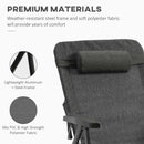Outsunny Folding Chaise Lounge, Garden Lounger Headrest Cup Holder, Dark Grey