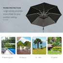 Outsunny 3m Solar LED Cantilever Parasol Adjustable Garden Umbrella Dark Grey
