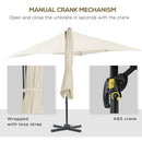 Outsunny Square Cantilever Roma Parasol 360° Rotation w/ Hand Crank, Cream White
