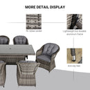 Outsunny 7 PCs Patio Rattan Dining Set w/ Tempered Glass & Umbrella Hole Table